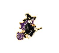 Ro Rox Witchcraft Cartoon Pin Wicca Brew Moon Enamel Cute Brooch, Black, Witch