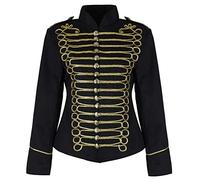 Ro Rox Women’s Napoleon Military Drummer Parade Jacket Steampunk Military Jacket, Black & Gold 4XL