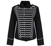 Ro Rox Women’s Napoleon Military Drummer Parade Jacket Steampunk Military Jacket, Black & Silver, XS