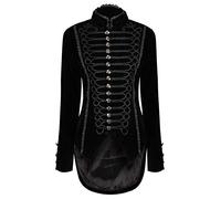 Ro Rox Women's Velvet Brocade Victorian Gothic Tailcoat Corset Back - Black (UK 14)