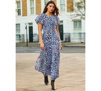 RO&ZO Leopard Print Button Detail Midaxi Tea Dress Light Blue Mix