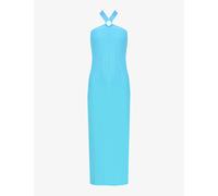 Ro&zo Womens Blue Circular-buckle Halter-neck Knitted Maxi Dress 16