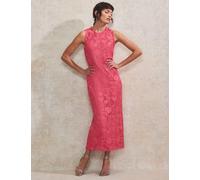 Ro&Zo Women's Lace Textured High Neck Midaxi Column Dress - 10REG - Pink, Mid Blue,Pink