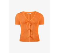 Ro&zo Womens Orange Tie-front Short-sleeved Rib-knit Top L
