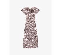 Ro&Zo Womens Ro&Zo Zebra-Print Puff-Sleeve Woven Midi Dress Brown 12