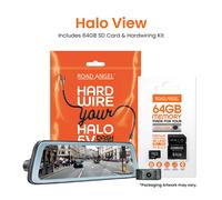 Road Angel Halo Deluxe Front & Rear View Mirror Dashcam, SD Card & Hardwiring Bundle