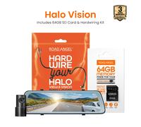 Road Angel Halo Vision Rear View Mirror and Dash Cam with 64GB SD Card & Hardwiring Kit Bundle - Dash Cam Inc SD & HWK