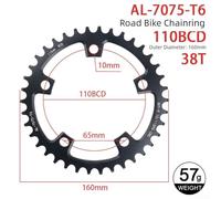 Road bike chainrings 36t 46t featuring narrow and wide teeth design, made from aluminum alloy to provide long lasting durability and smooth riding (42T)