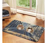 Road Bridge Dog Food Mats for Floors, 12x18 Inch Non-Slip Super Absorbent Pet Food Mat, Dishwasher Dog Mat for Food and Water, Cute Rubber Quick Dry Pet Feeding Mat for Dogs Puppy Cats