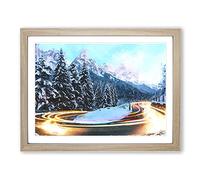 Road By The Mountains In Abstract Modern Art Framed Print | A2 Oak Framed Wall Art | Ready to Hang | Abstract Landscape Picture | Living Room Bedroom Lounge Office