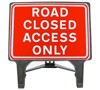 Road Closed Access Only 1050x750mm Road Sign - Plastic Temporary Road Street Traffic Safety Sign for Road and Street Works - Freestanding with Reflective Sign Face