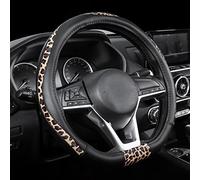 Road Comforts D Type Steering Wheel Cover - Made with PVC Leather and Leopard Fabric - Universal 15 Inch for Most Automotive D-Shaped Steering Wheel (Leopard Pattern)