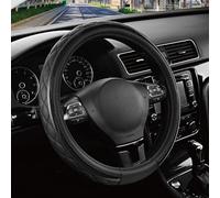 Road Comforts Leather Steering Wheel Cover - Black & Black, Universal Fit 14.5-15 Inch, Microfiber Leather, Anti-Slip & Breathable Design for Men and Women