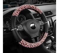 Road Comforts Leopard Steering Wheel Cover for Women, Cute Anti-Slip Microfiber Leather, Fits 14.5-15 Inch Steering Wheel 14.5-15 Inch - Black and Pink Cheetah