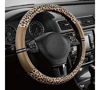 Road Comforts Leopard Steering Wheel Cover - Made with PVC Leather Cheetah Print - Anti-Slip, Universal Fit 14 1/2 inches to 15 inches - Beige