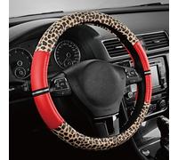 Road Comforts Leopard Steering Wheel Cover - Made with PVC Leather Cheetah Print - Anti-Slip, Universal Fit 14 1/2 inches to 15 inches - Red
