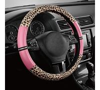 Road Comforts Leopard Steering Wheel Cover - Made with PVC Leather Cheetah Print - Anti-Slip, Universal Fit 14 1/2 inches to 15 inches - Pink