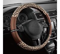 Road Comforts Leopard Steering Wheel Cover - Made with PVC Leather Cheetah Print - Anti-Slip, Universal Fit 14 1/2 inches to 15 inches - Brown