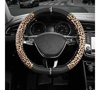 Road Comforts Leopard Steering Wheel Cover - Made with PVC Leather Cheetah Print, D-Shaped Automotive Steering Wheels - Anti-Slip, Universal Fit 14 1/2 inches to 15 inches - Black