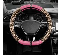 Road Comforts Leopard Steering Wheel Cover - Made with PVC Leather Cheetah Print, D-Shaped Automotive Steering Wheels - Anti-Slip, Universal Fit 14 1/2 inches to 15 inches - Pink