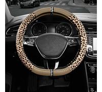 Road Comforts Leopard Steering Wheel Cover - Made with PVC Leather Cheetah Print, D-Shaped Automotive Steering Wheels - Anti-Slip, Universal Fit 14 1/2 inches to 15 inches - Beige