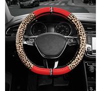 Road Comforts Leopard Steering Wheel Cover - Made with PVC Leather Cheetah Print, D-Shaped Automotive Steering Wheels - Anti-Slip, Universal Fit 14 1/2 inches to 15 inches - Red