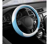 Road Comforts Steering Wheel Cover - Breathable Leather Steering Wheel Cover, Anti-Slip Grip, Universal Fit 14.5” to 15”, Heat & Cold Resistant for Cars, SUVs, and Trucks - White & Blue