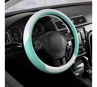 Road Comforts Steering Wheel Cover - Breathable Leather Steering Wheel Cover, Anti-Slip Grip, Universal Fit 14.5” to 15”, Heat & Cold Resistant for Cars, SUVs, and Trucks - White & Mint
