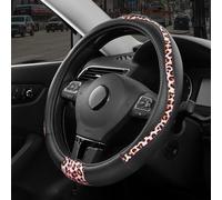 Road Comforts Steering Wheel Cover - Made with PVC Leather and Leopard Fabric - Universal 14 1/2 inches to 15 inches for Most Automotive Steering Wheel - Cheetah Print - Pink Leapord