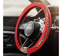 Road Comforts Steering Wheel Cover - Made with PVC Leather and Leopard Fabric - Universal 14 1/2 inches to 15 inches for Most Automotive Steering Wheel - Cheetah Print -Red