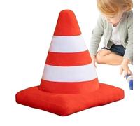 Road Cone Plush Figure - Traffic Safety Inspired Soft Ornament, Circular Vehicle Rim Pillow, Fabric Throw Companion, Novelty Motoring Decor Item, Kid Friendly Huggable | for Nursery Couch Lounge