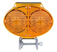 Road Construction Blinking Light, 1000 M Range, Solar Powered Dual-Sided Traffic Light, High Visibility, Metal Clip, Red Blue