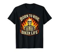 Road in My Bones Fire in My Soul Flaming Skeleton Biker T-Shirt
