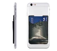 Road In The Forest Printed Phone Card Holder Secure Credit Card Holder Id Card Pouch Case Leather Phone Wallet Card Holder For All Smartphones, White, One Size, Casual