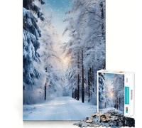 Road in The Snowy Forest Jigsaw Puzzles for Adults1000 Pieces Smart Game Quiet Calm Pattern Assembly Amazing Present (50x75cm)