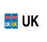 Road Legal UK United Kingdom Symbol Car REFLECTIVE Vinyl Sticker Number Plate Decal for European Roads after BREXIT | UK Number Plate flag + UK oval sticker