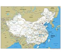Road Map of China - Size A0-84.1 x 118.9cm - Paper Laminated