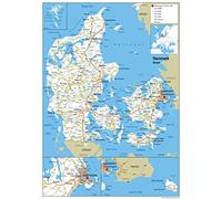 Road Map of Denmark - Size A1-59.4 x 84.1cm - Paper Laminated | Detailed Laminated Wall Map, Ideal For Home, Office Or Classroom Display.