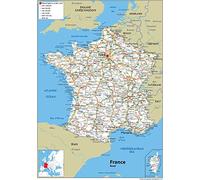 Road Map of France - Size A2-59.4 x 42cm - Paper Laminated | Detailed Laminated Wall Map, Ideal For Home, Office Or Classroom Display.