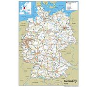 Road Map of Germany - Size A0-84.1 x 118.9cm - Paper Laminated | Detailed Laminated Wall Map, Ideal For Home, Office Or Classroom Display.