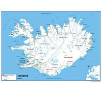 Road Map of Iceland - Size A2-59.4 x 42cm - Paper Laminated
