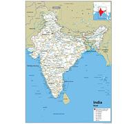 Road Map of India - Size A2-59.4 x 42cm - Paper Laminated | Detailed Laminated Wall Map, Ideal For Home, Office Or Classroom Display.