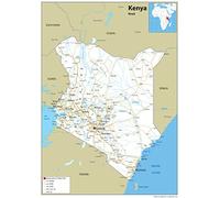 Road Map of Kenya - Size A2-59.4 x 42cm - Paper Laminated
