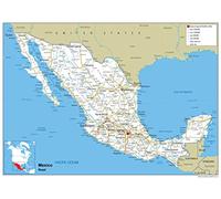 Road Map of Mexico - Size A2-59.4 x 42cm - Paper Laminated | Detailed Laminated Wall Map, Ideal For Home, Office Or Classroom Display.
