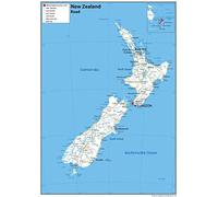 Road Map of New Zealand - Size A1-59.4 x 84.1cm - Paper Laminated