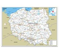 Road Map of Poland - Size A2-59.4 x 42cm - Paper Laminated