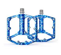 Road/Mountain Bike Pedals - 3 Bearings Bicycle Pedals - 9/16” CNC Machined Flat Pedals with Removable Anti-Skid Nails (Camouflage-Blue)