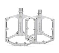 Road/Mountain Bike Pedals - 3 Bearings Bicycle Pedals - 9/16” CNC Machined Flat Pedals with Removable Anti-Skid Nails (Silver)