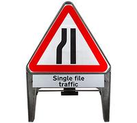 Road Narrows Left With Single File Traffic Supplementary Provision 750mm Triangle Road Sign 517- Plastic Temporary Road Street Traffic Safety Sign