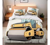 Road Roller Child Single Duvet Cover Set 135x200 cm with 2 Pillow Cases 50x75 cm 3D Print Cartoon Car Bedding Set Microfibre Machine Washable with Hidden Zip Corner Ties Children's Rooms Dorms Beds